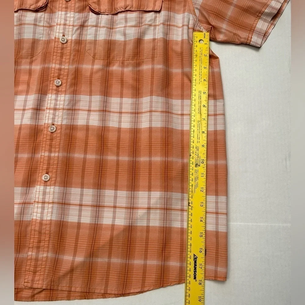 The NorthFace orange & white vapor-wick plaid button down mens shirt Sz XL.  D20